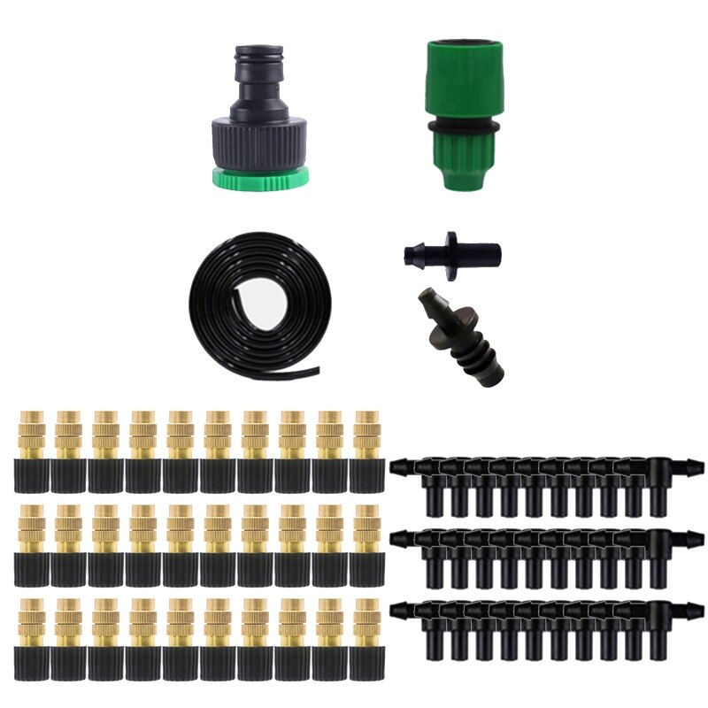 Garden Drip Irrigation Kit Drip Irrigation System with Quick Adaptor/Hose/Connector/Tee Joint/Spray Nozzle/Hose End Cap: Set 30 meters