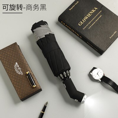 Automatic Umbrella 10 Ribs Windproof Reflective Stripe Umbrella Folding Travel Umbrellas with LED Light Flashlight: Rotatable-4