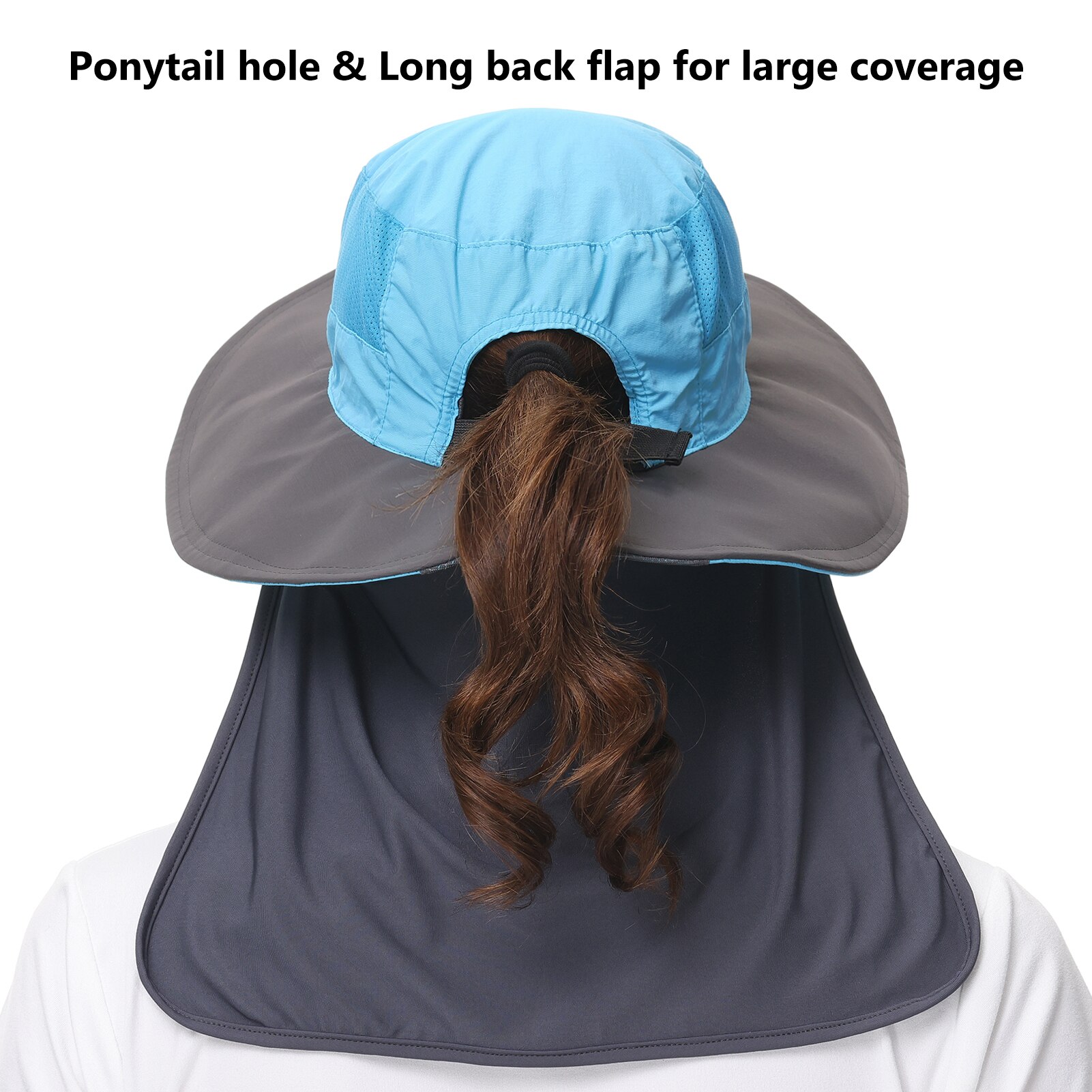 Bassdash damskie wędkarskie kapelusze przeciwsłoneczne z kucykiem otwór na szyję odporny na wodę oddychający kapelusz na zewnątrz