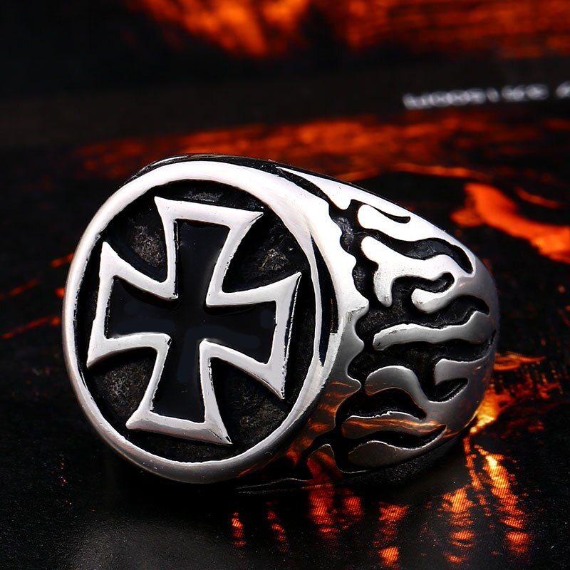 Beier-anillo Cruz de Hierro de acero inoxidable para hombre, 316L, pintura negra al óleo, joyería, LLBR8-073R