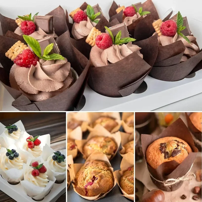 200 stücke Tulpe Muffin Cupcake Pappbecher öl dichte Cupcakes Liner zurück Muffin Kasten Tasse Kuchen Dekorations werkzeuge Muffin wickeln Fälle