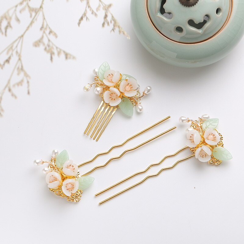 Chinese Long Hair Stick tiara Headpiece Women Hair Accessories Flower Crystal Pearl Hair Pins Handmade Hair Jewelry Accessories: GZ145