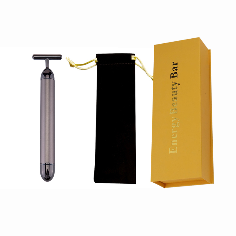 Rouleau électrique de Massage du visage, barre de beauté en or 24K, bâton de soins du visage vibrant et étanche: Black with gift box