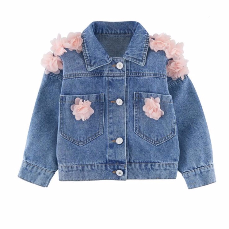 Denim Meisjes Jas voor Baby Kids Uitloper Jas Eenhoorn Kinderkleding Geborduurde Bloemen Meisje Herfst Tops Jassen: 7T