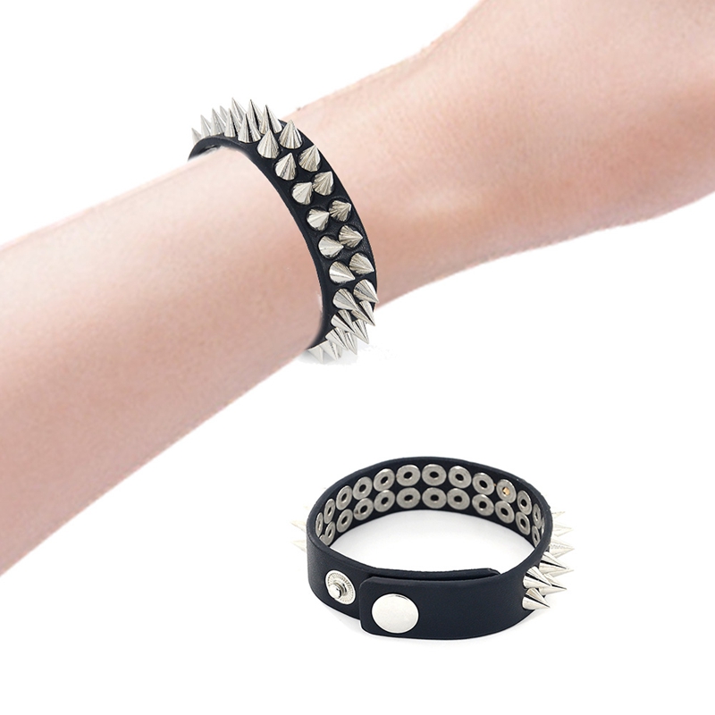 Gothic Delicate Cuspidal Spikes Niet Cone Stud Manschette Schwarze Leder Armschmuck Punk Armband Für Frauen Männer Schmuck