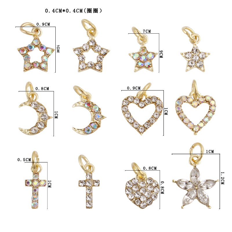10Pcs Luxurious Hollow Dangle Nail art Charms Golden Star/Heart/Moon /Christian Cross Nail Piercing Jewelry Nail Hoop Pendants#5