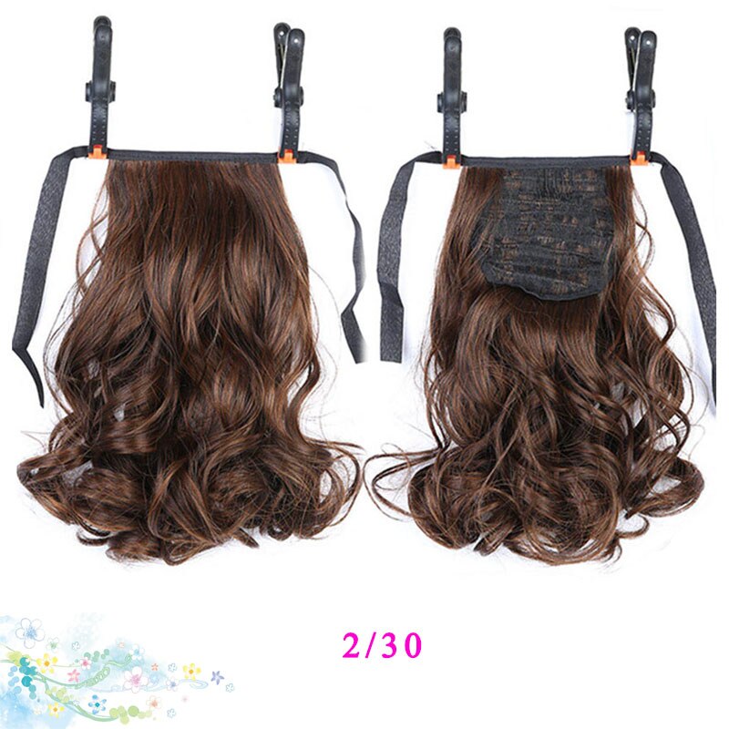 Dianqi kort lockigt hår naturligt svansklämma i syntetiskt värmebeständigt hästsvanshårförlängningar för kvinnor: 2 i 30