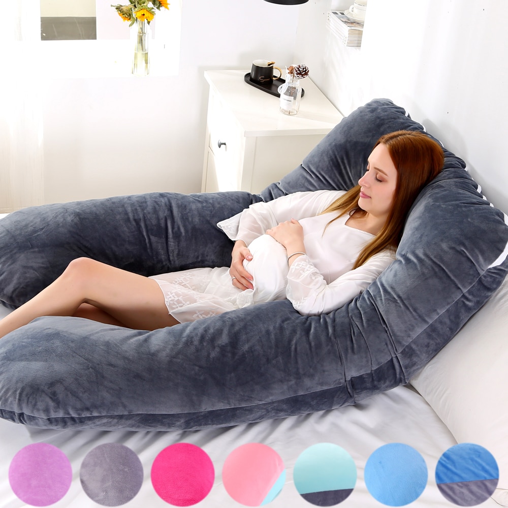 Taie d'oreiller polaire souple pour femmes enceintes, forme en U, lombaire, protection latérale multifonction, housse de coussin pour femmes enceintes