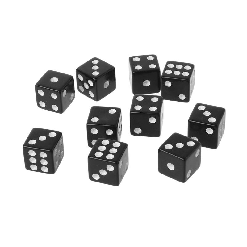 10Pcs 16Mm Acryl Dice Zwart/Wit 6 Zijdig Casino Poker Game Bar Partij Dobbelstenen