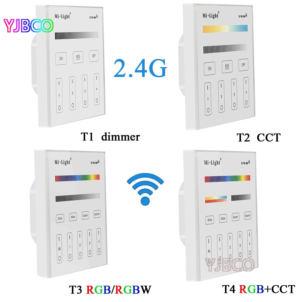 Miboxer smart touch panel dæmpbar dæmpning/ct/rgb/rgbw/rgb+cct led strip lys controller 2.4g trådløs fjernbetjening  p1/p2/p3/t1/t2/t3