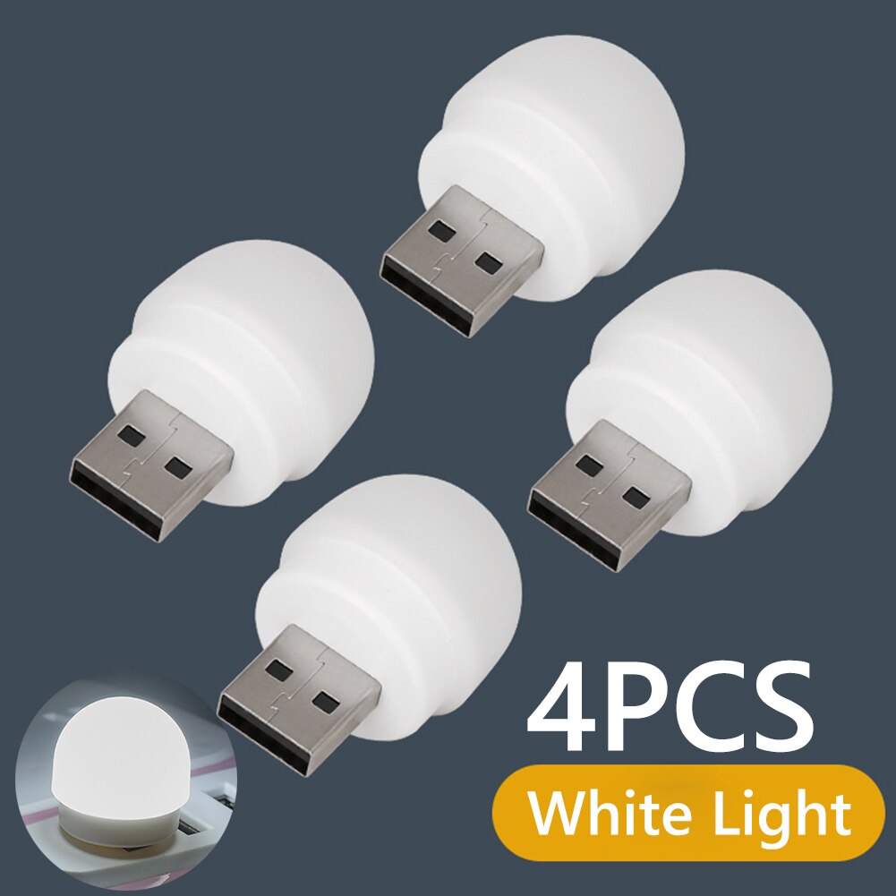 USB Plug Night Light Portable USB Small Book Lamps White Warm LED Reading Light Eye Protection Desk Lamp for Household Bedroom: White 4Pcs
