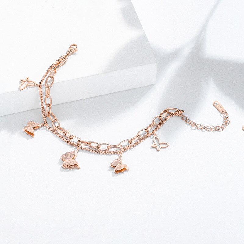 Meyrroyu Rvs 3 Kleuren Dubbele Laag Vlinder Armbanden Trendy Dikke Ketting Voor Vrouwen Party Sieraden