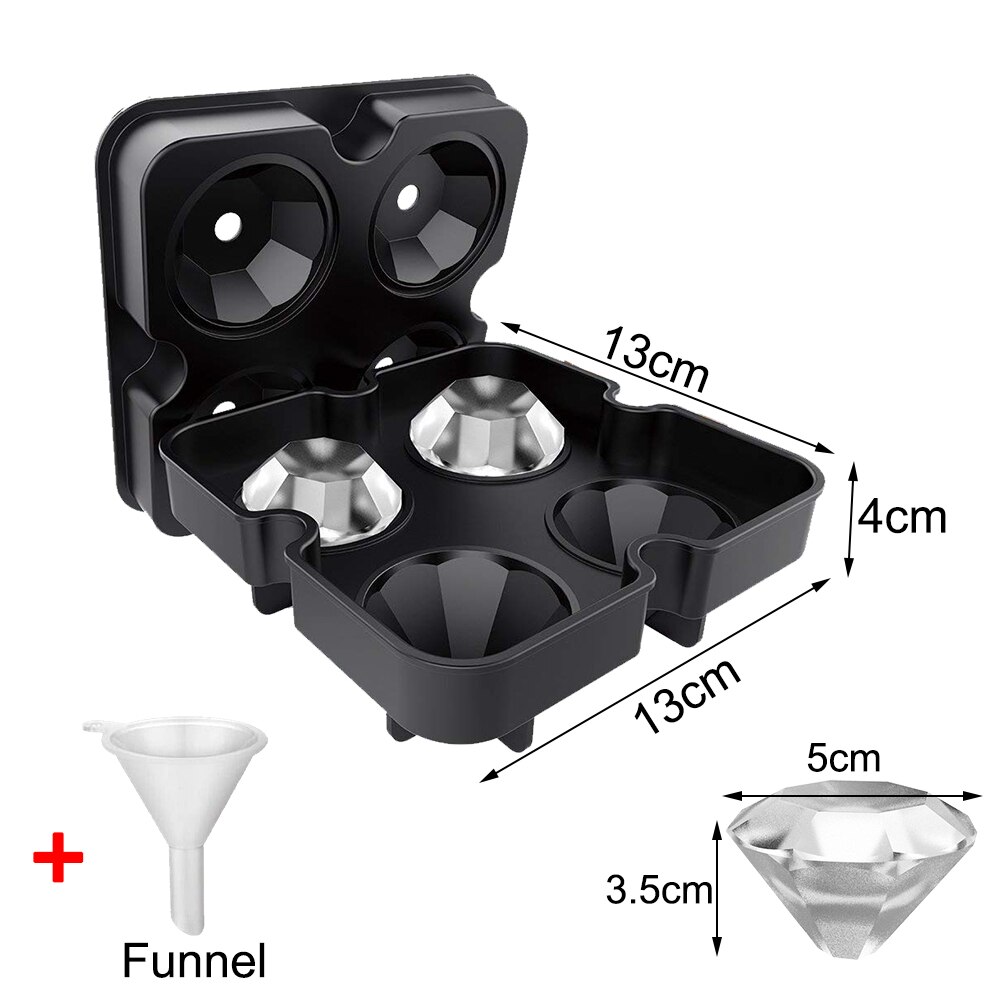 Silicone Diamond Ice Cube Tray Reusable Ice Cubes Maker Diamond Shaped Ice Cream Moulds Whiskey Wine Cocktail Bar Party Tools: Black Set