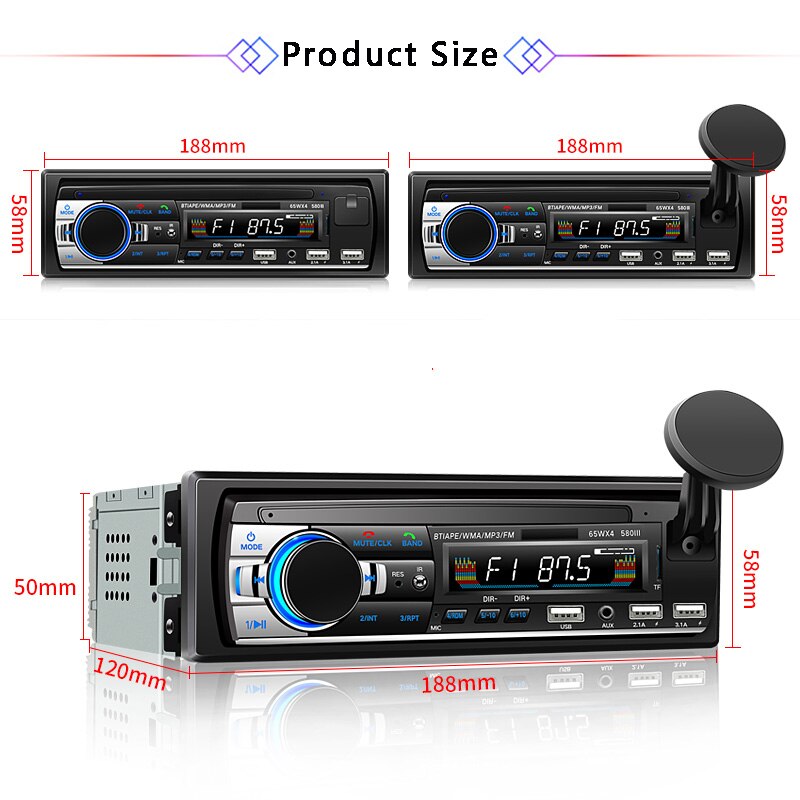Novel-car multimedia bilstereo singel din bt o och ringer inbyggd mikrofon wma 3 usb aux-ingång fm radiomottagare i