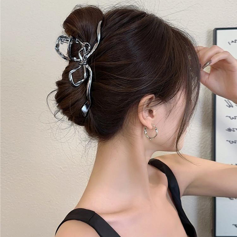 Pinzas para el pelo con lazo geométrico para mujer, horquillas de Metal grandes, pasadores, accesorios para el cabello, Vintage Simple, ,: Gris
