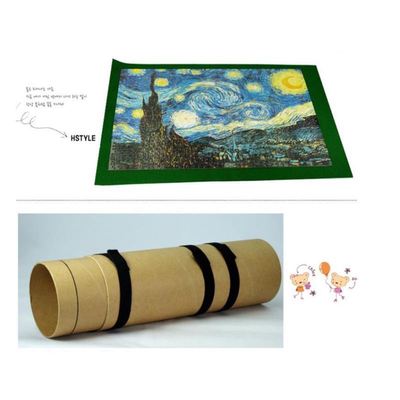 Puzzle Mat Roll Up for Jigsaw Puzzles Upto 1000 Pcs, Jigsaw Puzzles Roll Up Mat with Paper Tube,3 Elastic Fasteners