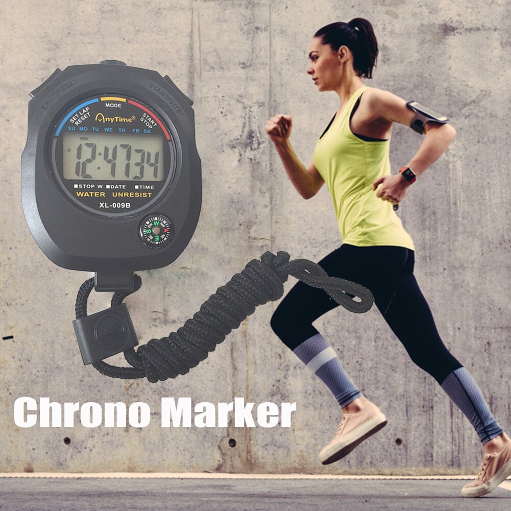 XL-009B Electronic Digital Handheld Timer Alarm Counter with Compass Stopwatch Outdoor Sports Running Training Chronograph