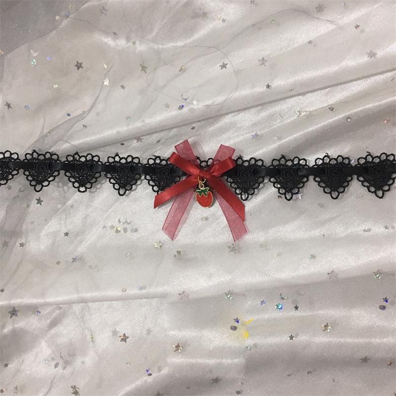 Bandeau rétro gothique pour fille, fait à la main, accessoire pour cheveux Lolita, noir et rouge, épingle à cheveux en dentelle japonaise, manchette pour femmes: necklace