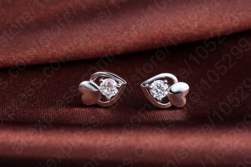 Ensemble de bijoux en argent Sterling 925 pour filles, boucles d'oreilles rondes en Zircon AAA, pendentif Double cœur, pour femmes