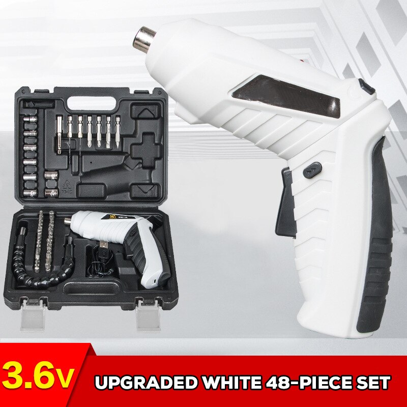 Electric Screwdriver 3.6V Portable USB Charging Cordless Battery Screwdriver Power Drill Bit Screw Driver Kit Hand Repair Tools: White-48