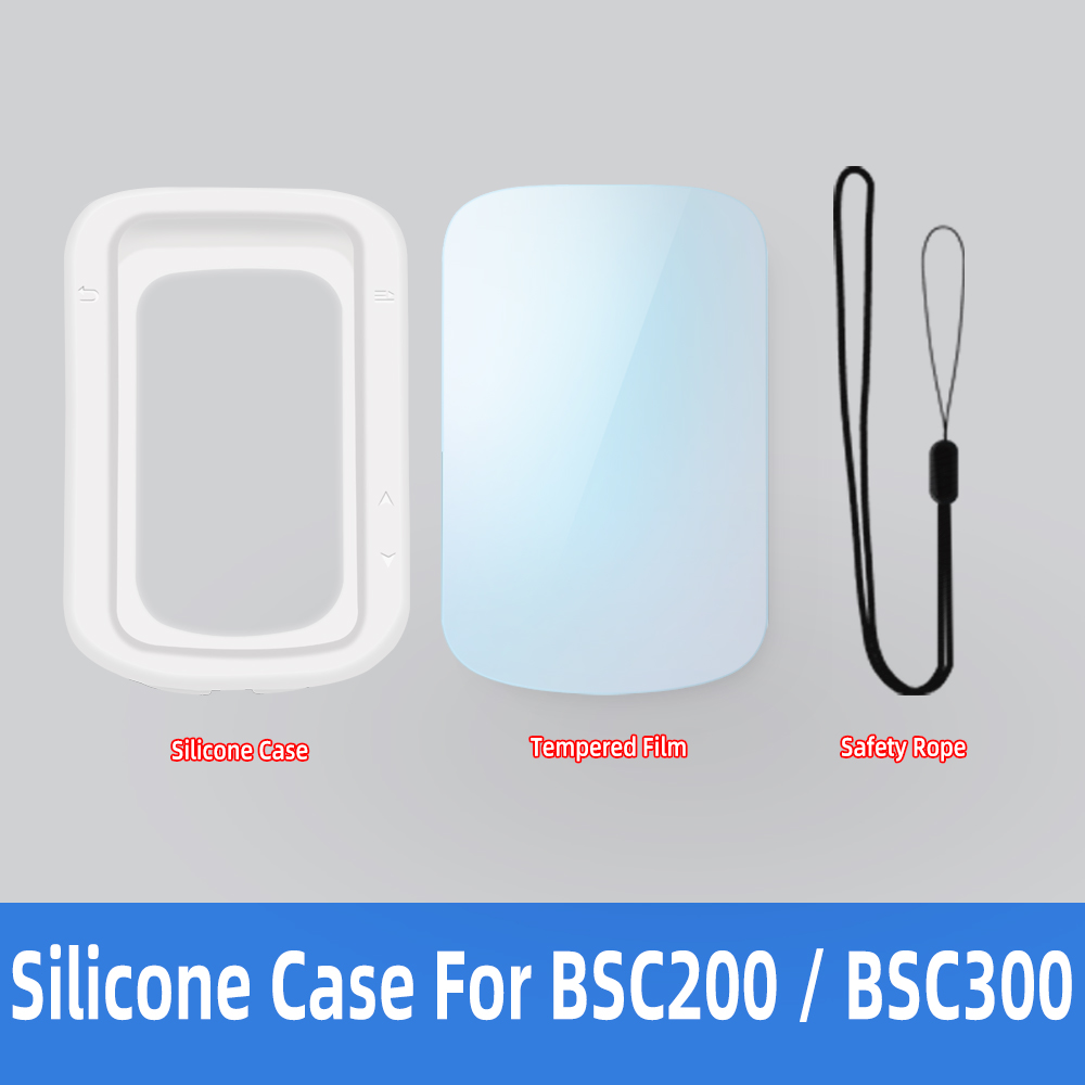 IGPSPORT BSC200 BSC300 película protectora de vidrio templado cubierta protectora de ordenador de bicicleta Protector de funda de silicona: Blanco