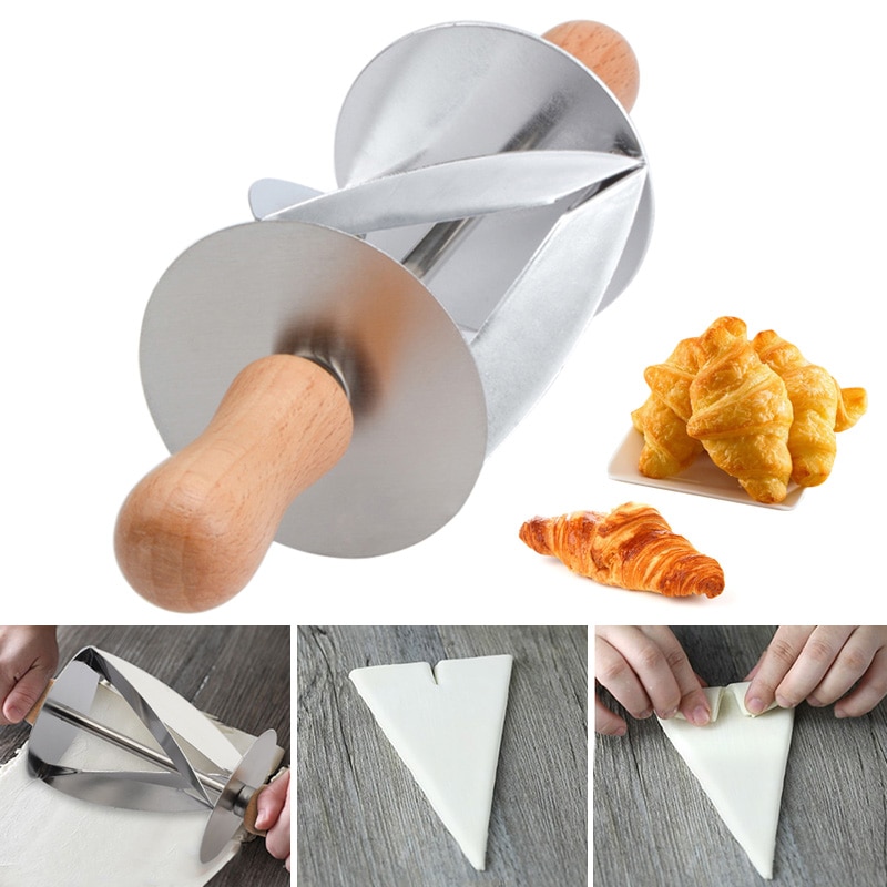 Cute Rolling Pastry Dough Cutter Stainless Steel Wooden Handle for Making Croissant Bread Baking Tool HY99 AU01