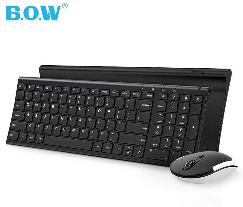B.O.W HW193 Metal Plate 2.4Ghz Wireless Keyboard and Mouse Combo,Ultra slim Keyboard with Ergonomic for Laptops Desk ,PC