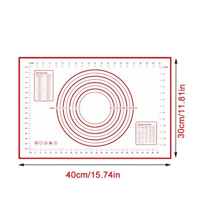 Siliconen Bakken Mat Gebak Rolling Keuken Kneden Deeg Mat Gereedschap Dikke Non-stick Rolling Matten Gebak Accessoires Vel Pads: red 40x30cm