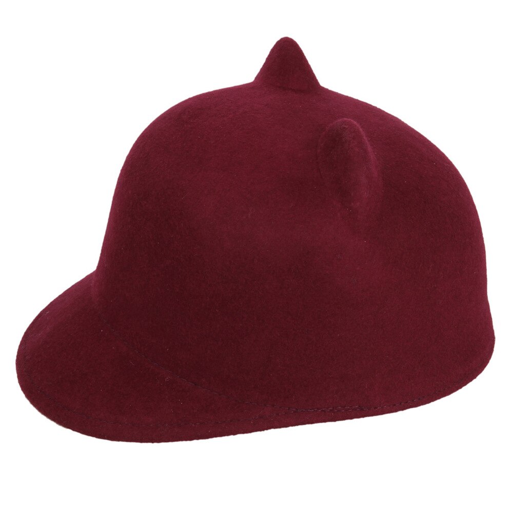 100%  uldpiger fedora hat vinter sorte djævlehorn sød kat øre dyr derby bowler dejlig kasket til børn: Rødvin