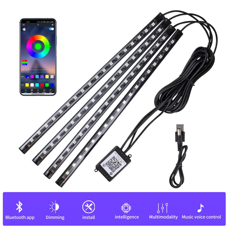 Led Car Foot Ambient Light With USB Neon Mood Lighting Music Control App RGB Auto Interior Decorative Atmosphere Light