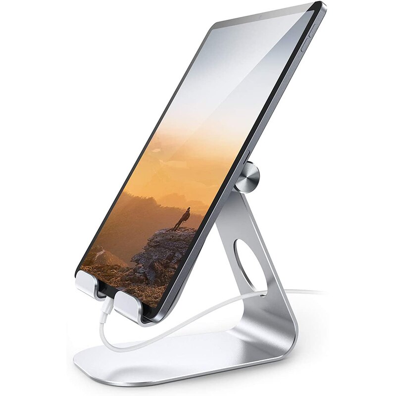 Suporte dobrável para tablet, suporte de alumínio para ipad pro 10.5 10.2 mini air 2 xiaomi huawei iphone 11 samsung galaxy tab 2020: Open Design Silver