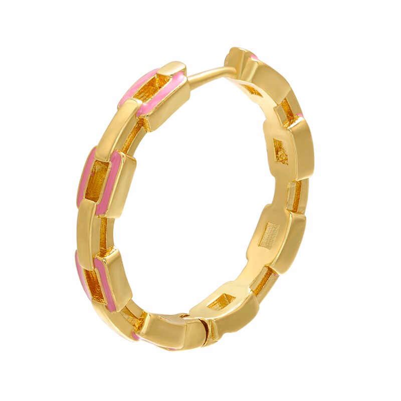 ZHUKOU 1 piece gold/silver color Round big hoop earrings women Enamel hoop earrings Jewelry VE287: gold pink