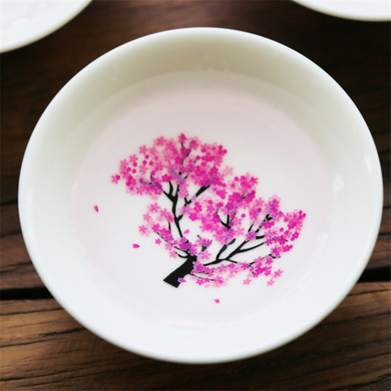 Japanese Ceramic Magic Cherry Blossoms Teacup Cold Temperature Color Changing Flower Display Sake Cup Kung Fu Small Tea Bowl: cold-change 3