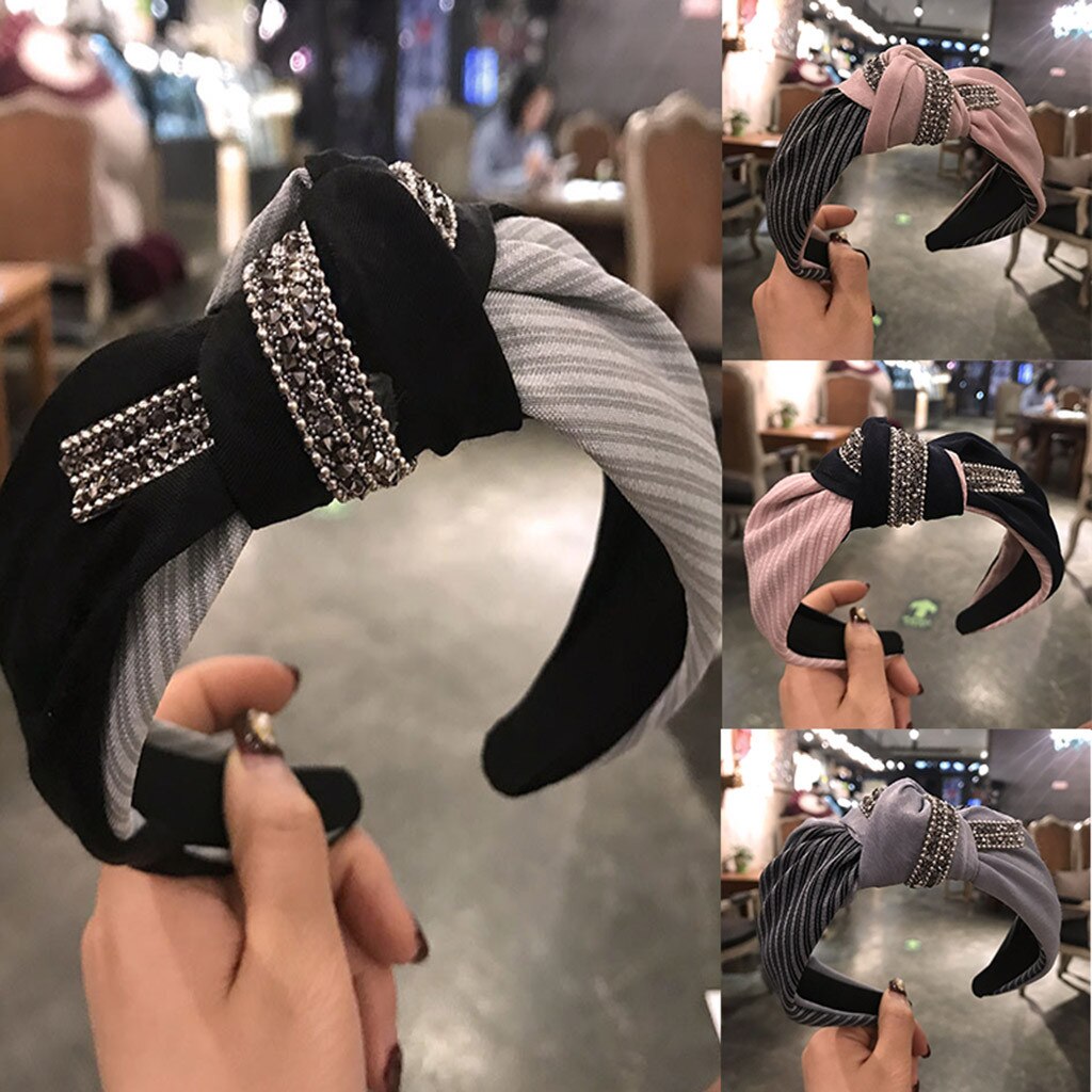 Randigt prickigt pannband för kvinnor vintage elastiskt hårband turban huvudinpackning klassisk kors huvudbonad håraccessoarer ya