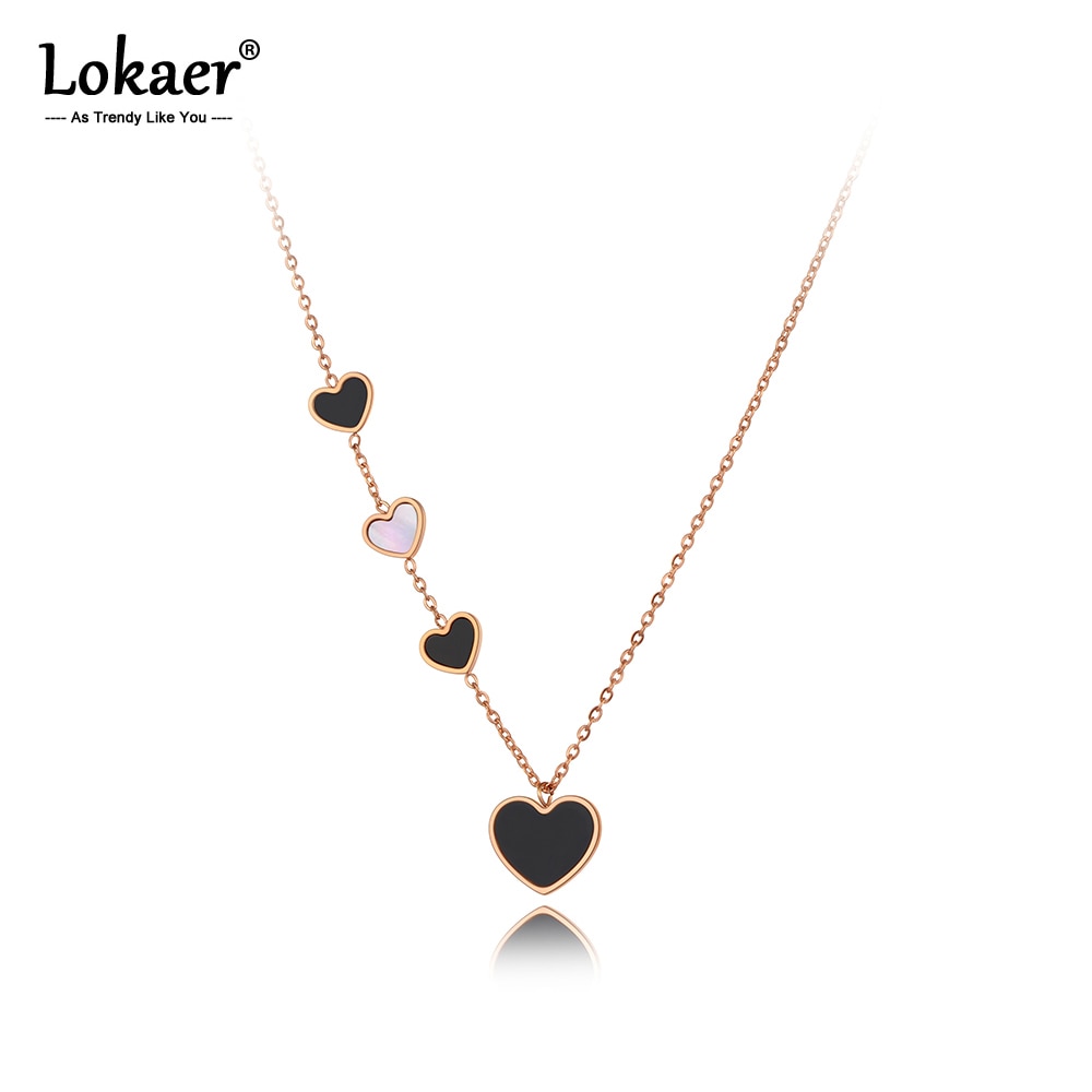 Lokaer Original Stainless Steel 4Pcs Heart Charm Choker Necklace Jewelry Trendy Acrylic Pendant Necklace For Women N20206