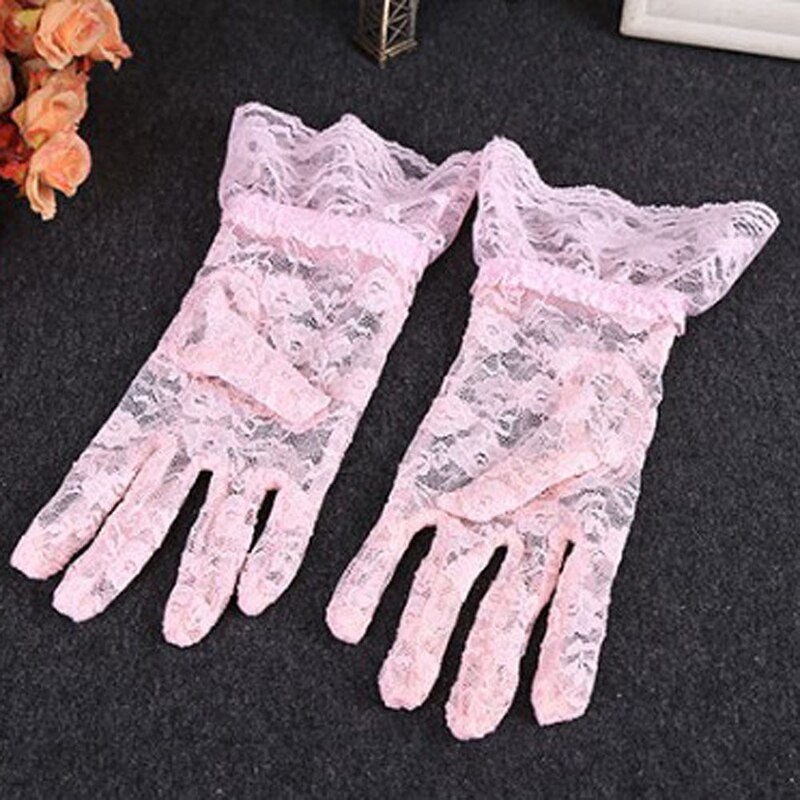 Guantes de encaje calados para protección solar, encaje delicado patrón Jacquard, accesorios de boda: Rosa