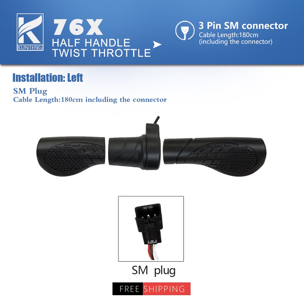 Electric Bicycle Thumb Throttle Lef/Right Side 24V-72V e-Bike Whole Throttle Half Twist Throttle Handle For Ebike Conversion Kit: 76X Half Twist SM