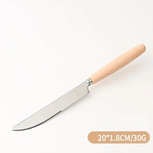 Fruta tenedor cuchara Acero inoxidable cuchillo de carne cena tenedor mango de madera cubertería occidental conjunto de vajilla: 1