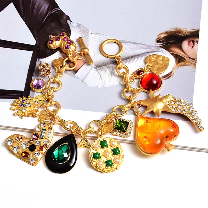 Gros ZA bohème Vintage coloré strass bracelets cloutés avec des cristaux bijoux fins accessoires pour les femmes de noël