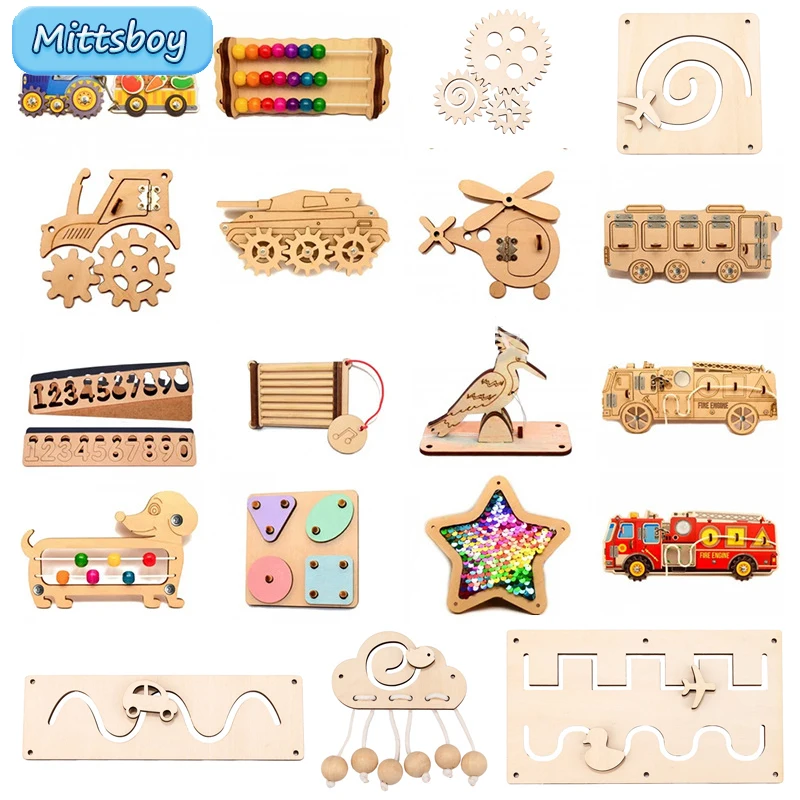 DIY Busy Board Montessori Air Dalloon Carriage Door Educational Toy Wood Chip Graphic Pairing Wooden Part For Childre