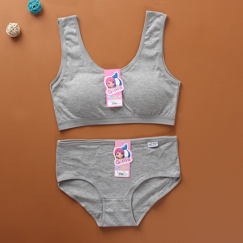 Teenage Girl Bra and Panties Sets 12 Year Old Teen Clothes Sport Underwear 14 Training Bra for Girls 8-14Y Brief Topic Tube: Gray