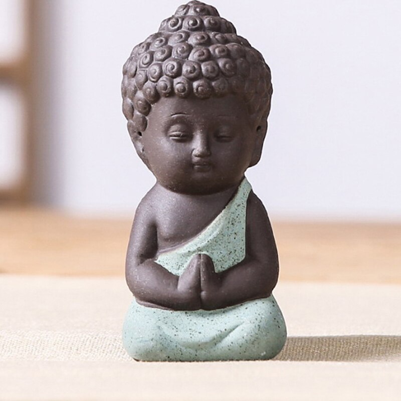 1Pcs Boeddhisme Kleine Standbeelden Little Meditatie Monnik Miniatuur Craft Boeddhabeelden Klei Mini Chinese Boeddhisme Zen Monniken: green