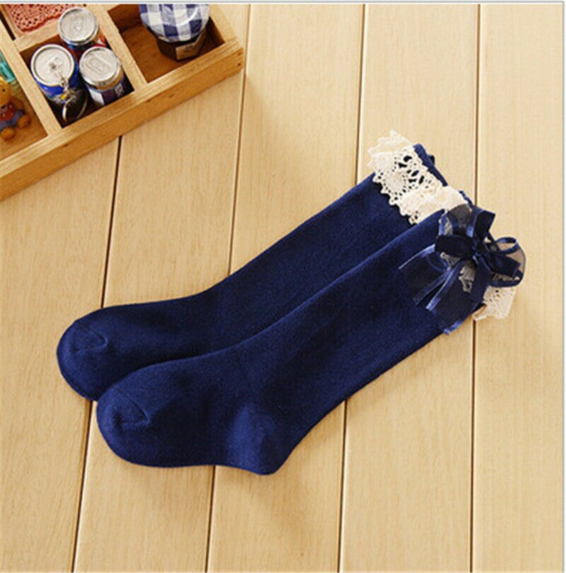Meisjes baby tutu sokken spaans kniehoge satijnen strik sokken zacht geplooid kinderen 0-6 y: En / 3 to 6y