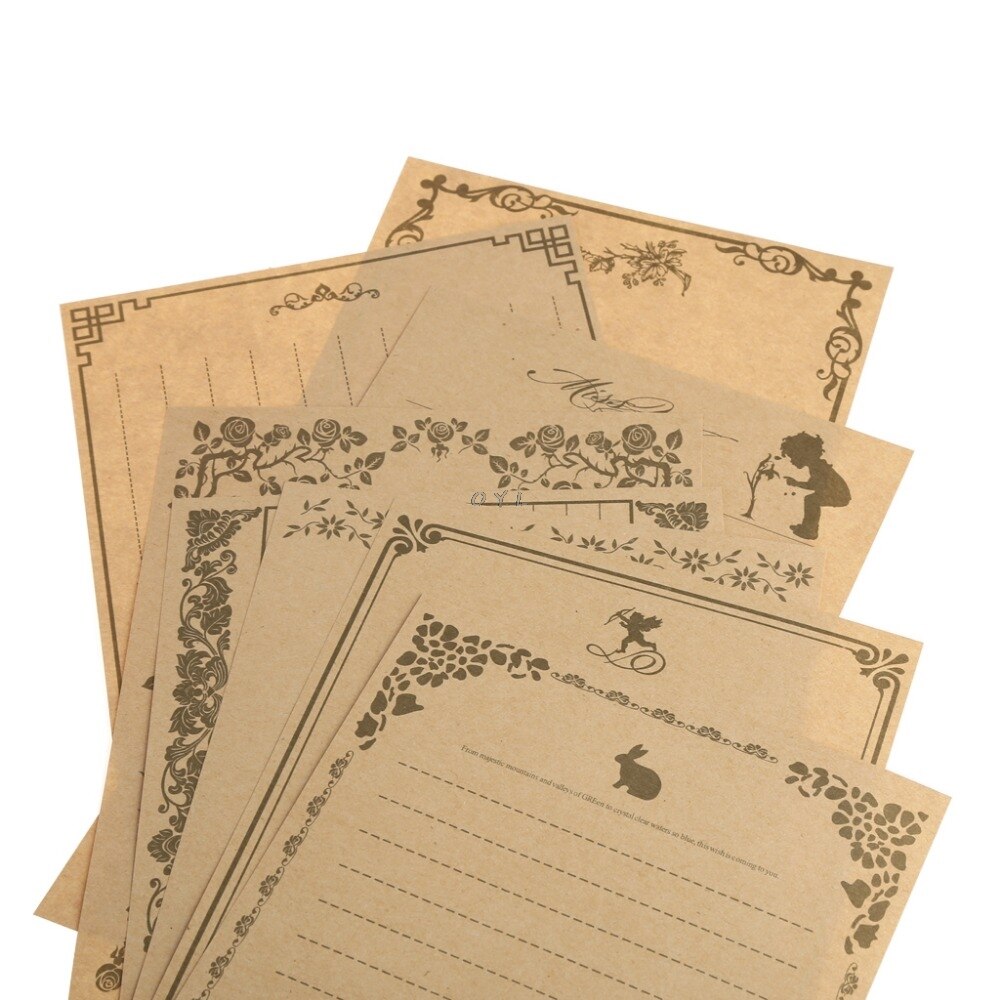 8 Sheets Vintage Retro Writing Stationery Paper Pad Note Letter Set