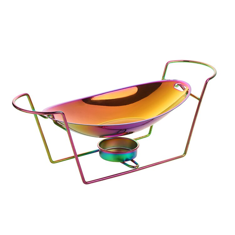 Olla seca de acero inoxidable para cocina, estufa de Alcohol, olla de lingotes para restaurante, plato de rozadura, caldera de combustible con soporte, hogar comercial: Rainbow no.0