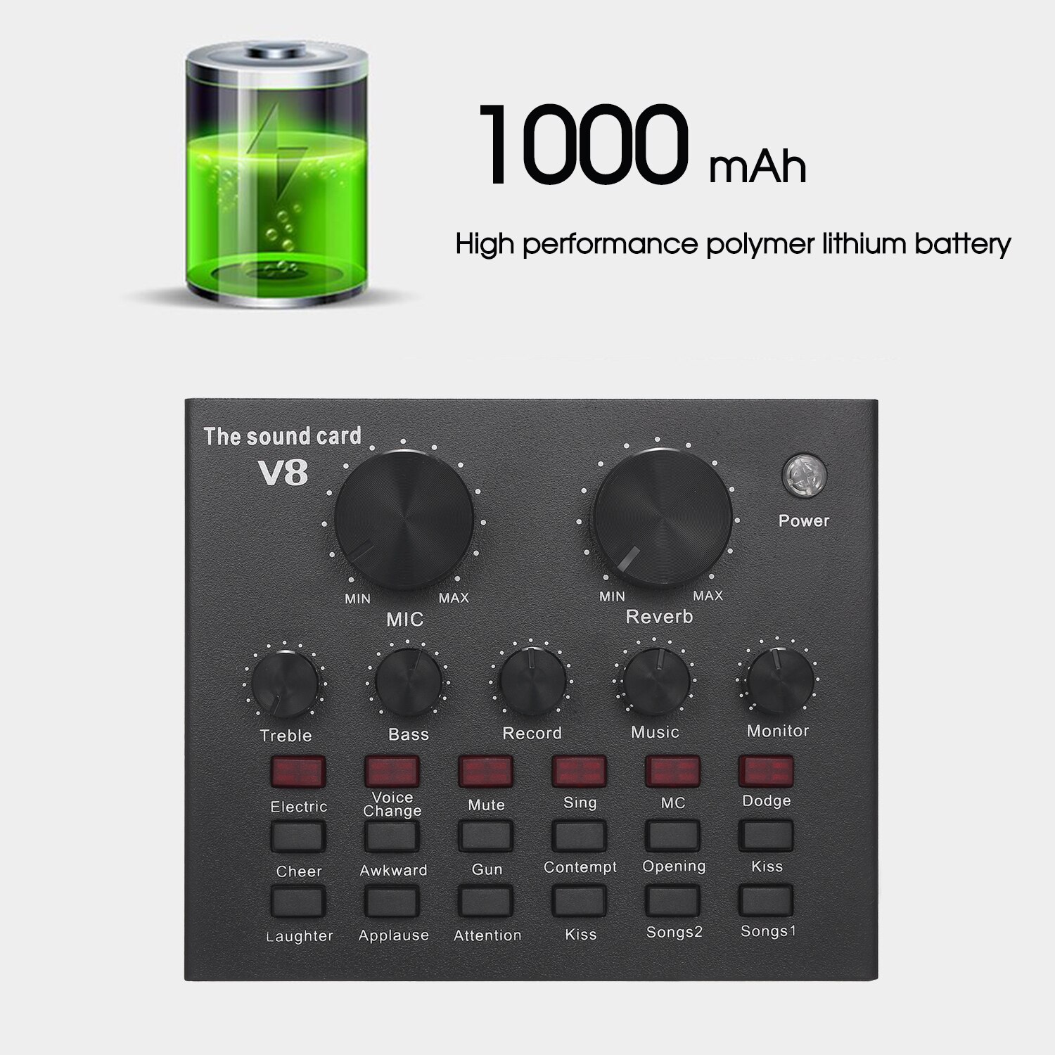 Tarjeta de sonido para teléfono móvil V8, micrófono Bluetooth en vivo, tarjeta de sonido externa USB, Chip DSP, 12 efectos de sonido para teléfono, ordenador y PC