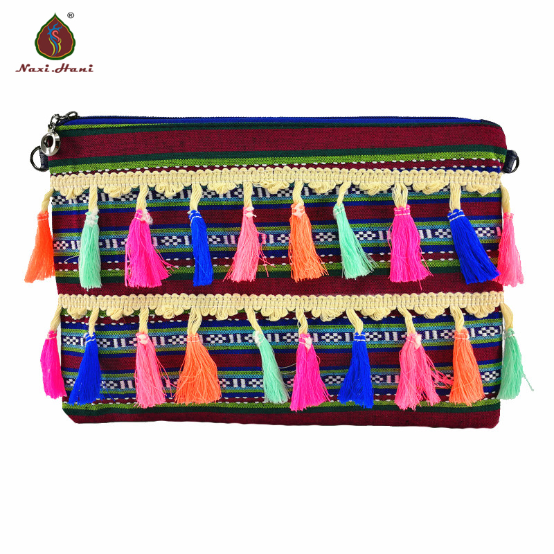 Di marca di Tela di Canapa delle donne borse fatto a mano Della Nappa Della Catena Della Frizione Borsa Boho borsa A Tracolla Vintage ▾ borse Crossbody