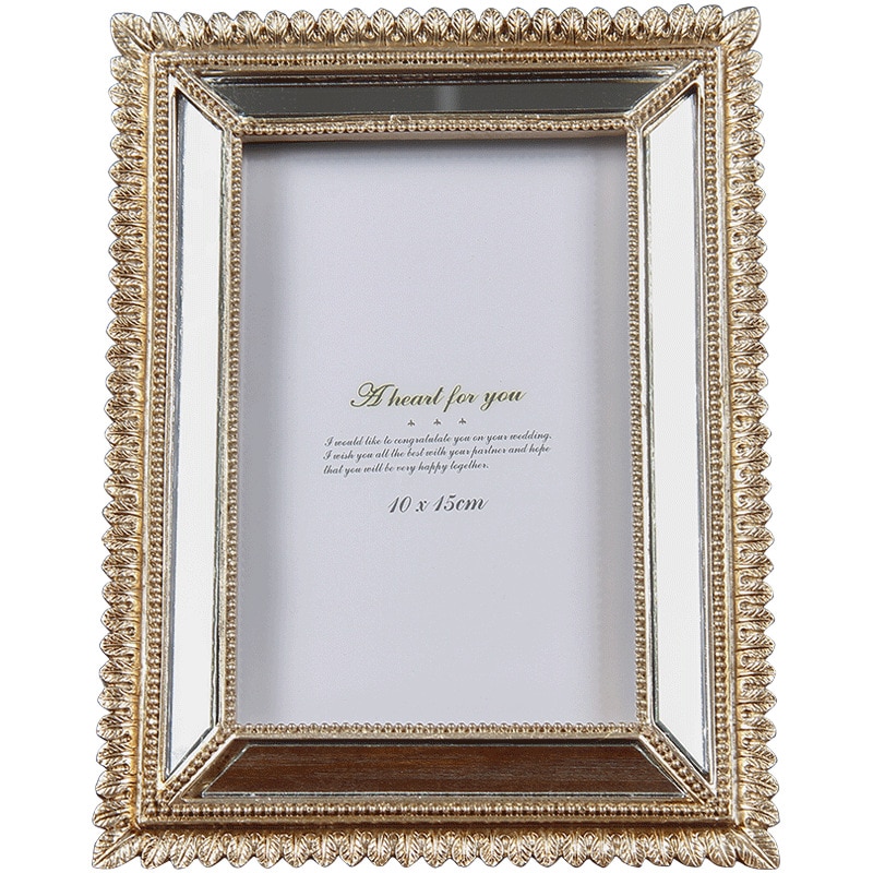 Marco de fotos tallado clásico, espejo de 6 pulgadas, con borde álbum de fotos, estilo palaciego, decoración del hogar, cuadro para boda, familia