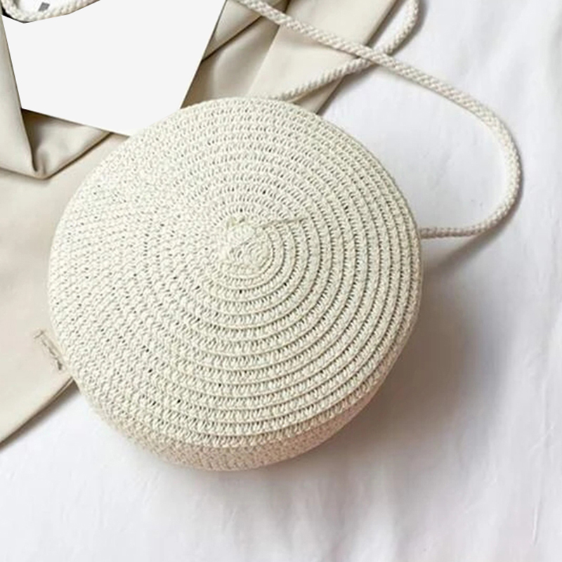 minimalistisch ische Stroh tasche Runde Crossbody-Geldbörse Frauen Schulter Berufung Stil Handtasche: Braun