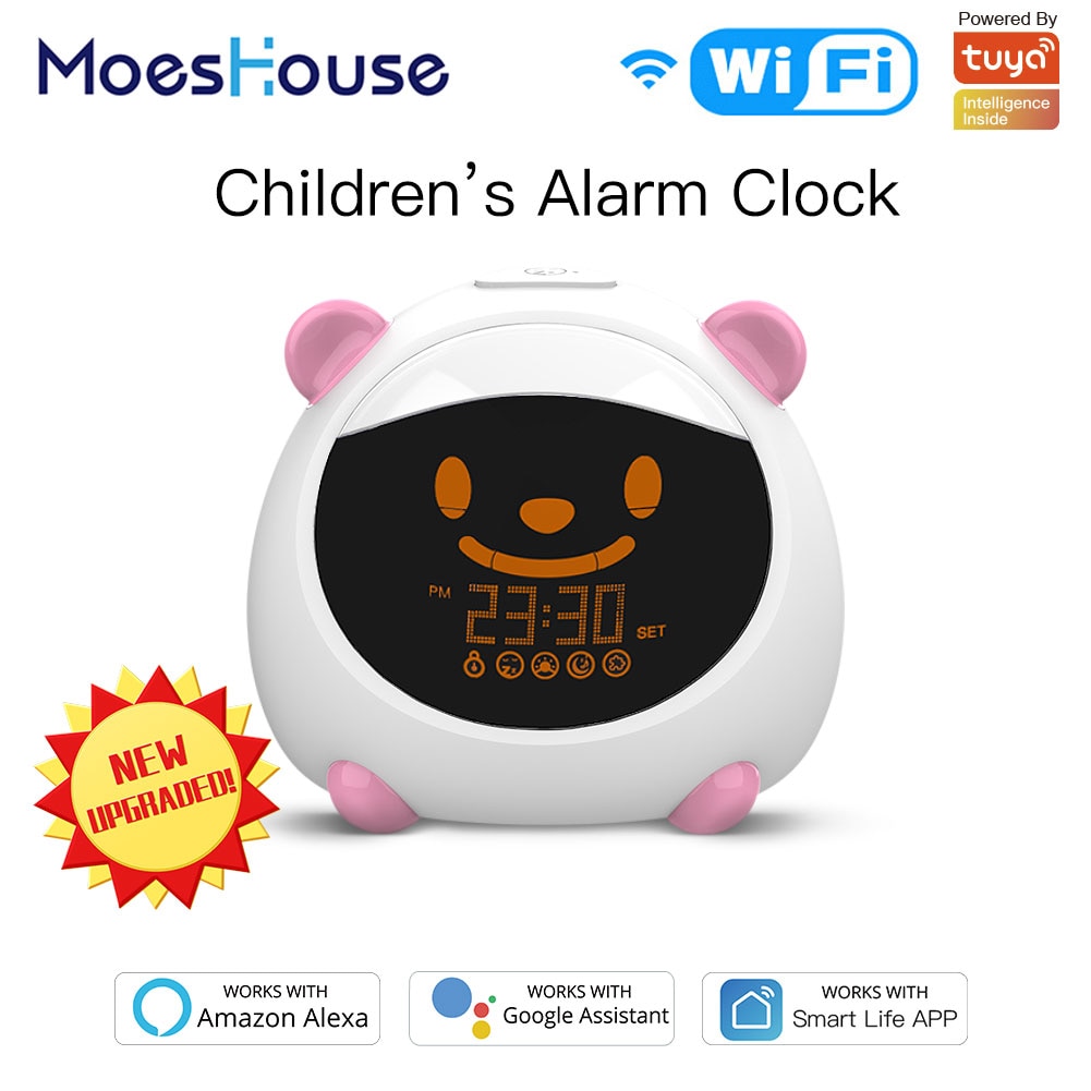 Wifi Smart Kids 'Alarm Slaap Trainer Klok Licht Geluid Uitdrukking Slimme Leven Tuya App Voice Control Met Alexa Google Thuis